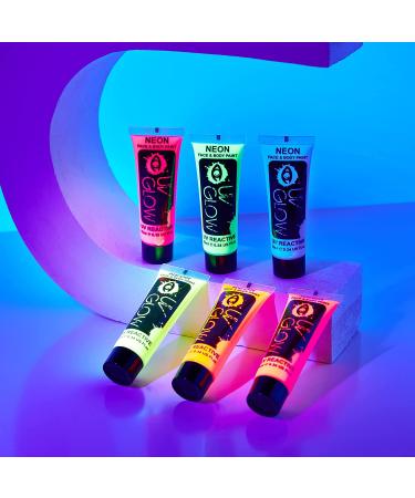 UV Glow Blacklight Face and Body Paint Set - 6 Tubes of Neon Fluorescent Paint 0.34oz - Buy Online on GoSupps.com