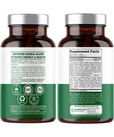 N1N Premium Organic Green Superfood 2-Pack - 28 Powerful Ingredients for Energy, Immunity & Digestion - Made in USA - 120 Ct - Buy Online on GoSupps.com