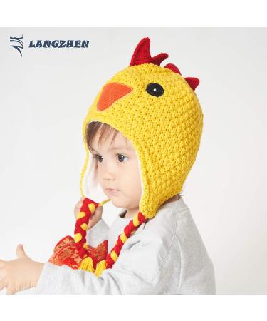 LANGZHEN Toddler Winter Hat Earflap Knit Cap Fleece Lined Beanie for Baby Boys Girls 1-2 Years - Yellow - Buy Online on GoSupps.com