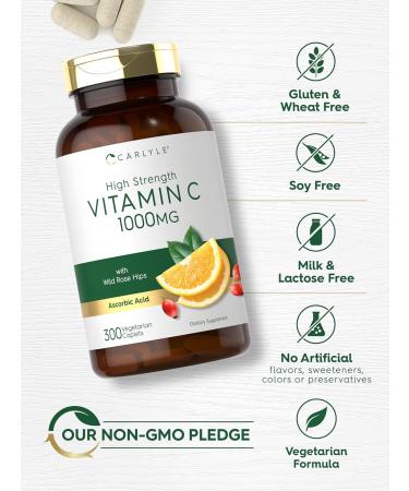 Carlyle High Strength Vitamin C 1000mg with Wild Rose Hips - 500 Caplets - Buy Online on GoSupps.com