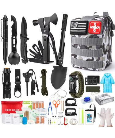 Survival Kit,222 PCS Emergency Survival Gear First Aid Kit with Molle System Compatible Bag Outdoor Camping Gear Emergency Kit for Hunting,Hiking,Fishing, Gifts for Men Women