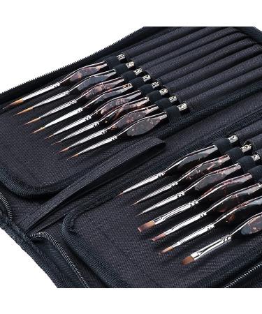 Transon Artist Detail Paint Brushes with Case 15pces for Model Miniature Painting Nylon Dark Brown 15 PCS