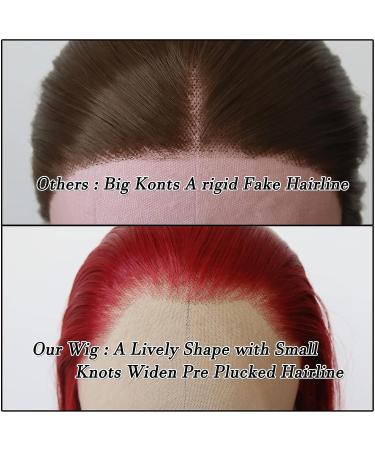 BTWTRY Red Synthetic Lace Front Wig - Long Straight Dark Red Heat Resistant Fiber Hair Wig for Women - Buy Online on GoSupps.com