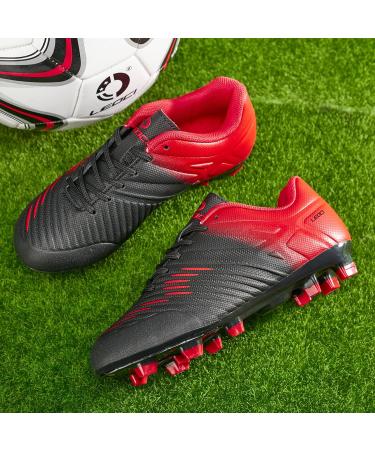 LEOCI Soccer Shoes for Kids - Firm Ground Football Boots for Boys & Girls | Size 32 EU | Black & Red - Buy Online on GoSupps.com