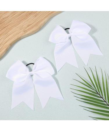 2 PCS Large 8 Inch Cheer Hair Bows with Ponytail Holder for Teen Girls - White - Buy Online on GoSupps.com