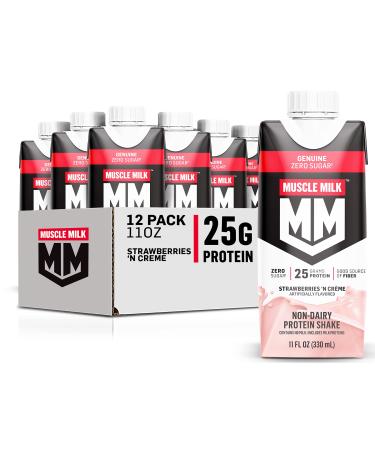 Muscle Milk Genuine Protein Shake, Strawberries 'n Crme, 11 Fl Oz Carton, 12 Pack, 25g Protein, Zero Sugar, Calcium, Vitamins A, C & D, 5g Fiber, Energizing Snack, Workout Recovery, Packaging May Vary Carton Strawberries 'N Crme 11 Fl Oz (Pack of 12)