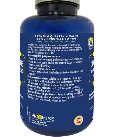 Promise 100% Pure Ascorbic Acid Vitamin C Powder 2000 mg of Vitamin C per Serving Unflavored Non-GMO Gluten-Free 450 grams - Buy Online on GoSupps.com
