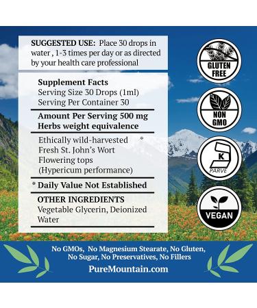 Kosher St. Johns Wort Tincture - Alcohol-Free Extract - 500mg - 1oz Bottle - Buy Online on GoSupps.com