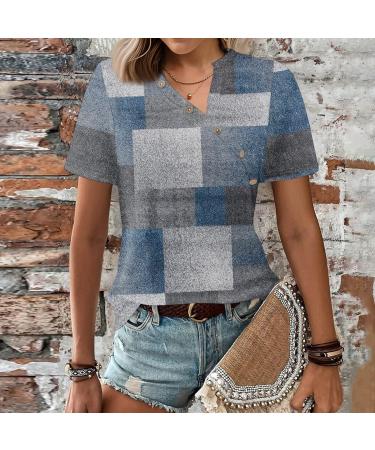 Buy Women's Oversized V Neck Short Sleeve Tops - Trendy Loose Casual Printed Button Down T-Shirt in Blue - Perfect for All Occasions - Buy Online on GoSupps.com