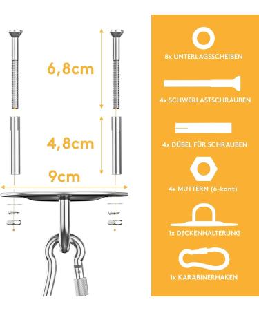 Master Factory Ceiling Hooks for Boxing Bags | 400kg Load Capacity | Bombproof Punching Bag Bracket | Ideal Ceiling Holder with German Instructions | Stainless Steel - Buy Online on GoSupps.com