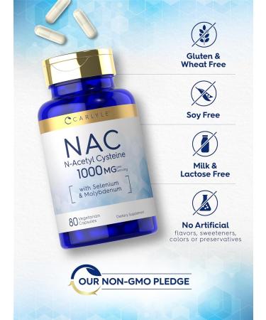 Carlyle NAC Supplement 1000mg - N-Acetyl Cysteine with Selenium & Molybdenum 80 Veg Capsules Non-GMO & Gluten Free - International Shipping - Buy Online on GoSupps.com