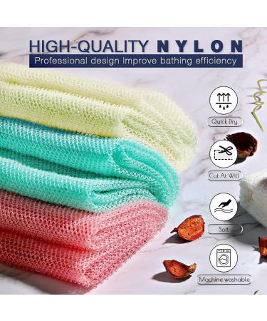 3 Pieces African Net Sponge - Exfoliating Long Bath Scrubber & Body Smoother (Pink Green Off-White) - Ideal for Clean Glowing Skin - Buy Online on GoSupps.com