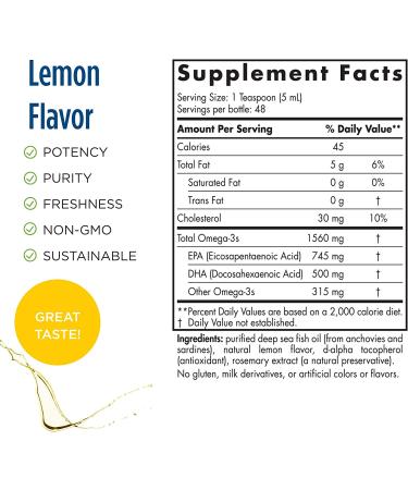 Nordic Naturals Omega-3 Lemon Oil 8 fl oz - Pure Fish Oil Supplement for Heart & Brain Health - Buy Online on GoSupps.com