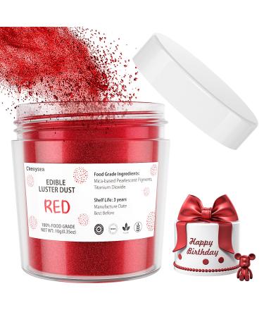 Red Edible Luster Dust 10 Grams, Food Grade Cake Luster Dust Tasteless Dessert Dusting Powders for Baking Cherrysea Food Coloring Powder for Cupcakes, Cake Pops,Fondant,Chocolate, Candy 4-Red