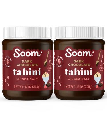Soom Foods Dark Chocolate Sea Salt Tahini Spread 12oz (Pack of 2) | Silky Smooth Texture for Baking, Desserts, Hummus | Vegan, Nut-Free, Gluten-Free