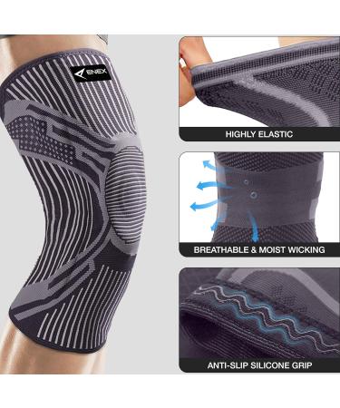 ENEX Knee Support Brace - Compression Sleeves for Men & Women with Stabilizers, Gel Pad for Pain Relief - Ideal for Meniscus Tears, Arthritis, ACL - XL Dark Grey - Buy Online on GoSupps.com