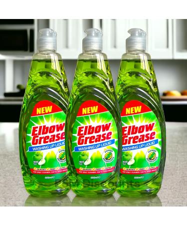3 X 600ml pack Elbow Grease Washing Up Liquid Apple Fresh New Edition
