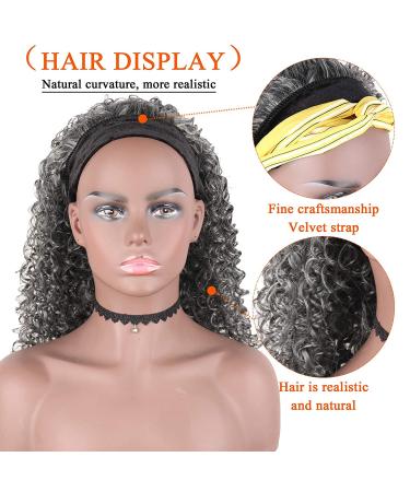 CINHOO Grey Curly Wave Headband Wig for Black Women - 15 Inch Synthetic Half Wig with Attached Headband - Afro Kinky Curly Style - Buy Online on GoSupps.com