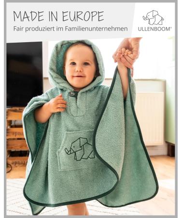 ULLENBOOM Sage Green Bath Poncho for Kids & Babies - 100% Cotton Oeko-Tex Certified Made in EU | Ideal as Bath Towel & Robe (1-3 Years) - Buy Online on GoSupps.com
