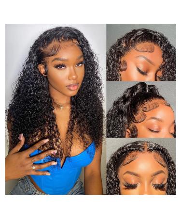 Hasiojth 13x6 Deep Wave Lace Front Wigs Human Hair 180 Density Wet and Wavy Human Hair HD Transparent Curly Lace Frontal Glueless Wigs Human Hair Pre Plucked With Baby Hair Wigs for Black Women Natural Black(20 Inch) 20 ...
