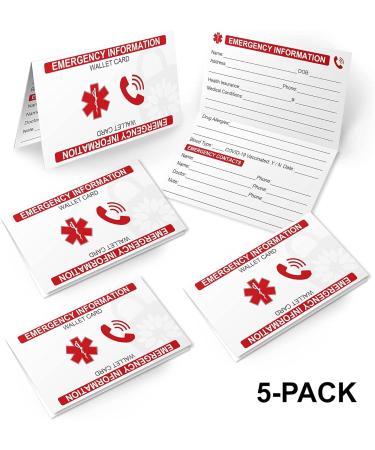 Emergency Information Wallet Cards (5 Pack) - Bi-Folding High Gloss Cardstock Exterior - Buy Online on GoSupps.com