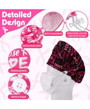 6 Pcs Breast Cancer Awareness Bouffant Caps with Buttons - Adjustable Scrub Hat for Women Men - Cute Style - Buy Online on GoSupps.com