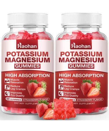 Potassium Magnesium Gummies with Electrolytes & Vitamins - Magnesium Glycinate Potassium Citrate Calcium Vitamins B6 D3 & K2 for Muscle Function & Recovery - Vegan Strawberry 120 Count