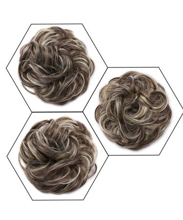 Silk-Co Hair Part with Rubber Band | Wavy Soft Dutt Hair Extensions 35g - Medium Brown & Bleaching Blonde Messy Bun Updos - Buy Online on GoSupps.com