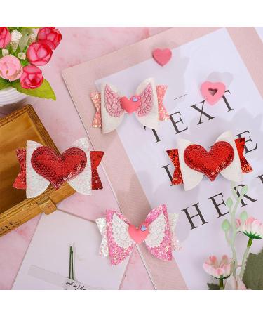 Whaline Valentine's Day Heart Hair Bow Clips - 4Pcs Glitter Red Pink Barrettes for Girls, Teens - Sparkly Hair Accessories for Party, Wedding - Buy Online on GoSupps.com