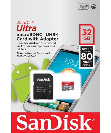SanDisk Ultra 32GB microSDHC UHS-I Card with Adapter - Silver, 32GB Standard Packaging - Buy Online on GoSupps.com