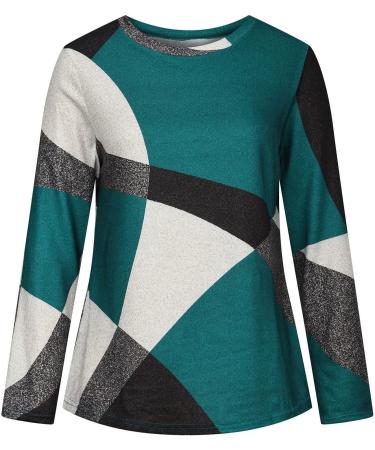 Iuhan Women's Geometric Color Block Crewneck Sweatshirt - Green - 3X-Large - Buy Online on GoSupps.com