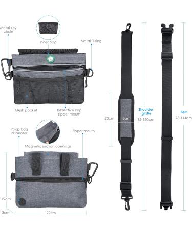 Brifit Dog Treat Training Pouch with Magnetic Closure - Grey, Double Pocket, Padded Straps, Poop Bag Dispenser - Buy Online on GoSupps.com