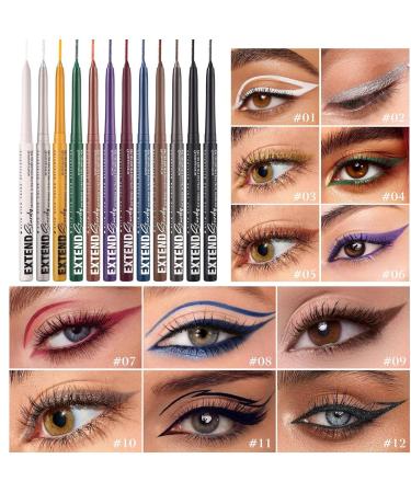 Gel Liner Pencils Eye Liner Set | 12 Colors Waterproof Natural Eye Liners Long-Lasting Gel Pens Smudge-Proof Cosmetics for Girls - Buy Online on GoSupps.com