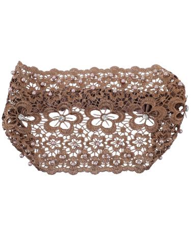 FRCOLOR Women Lace Headbands Vintage Floral Wide Floral Pearl Lace Turban Boho Bandana Headwrap Anti Slip Bohemian Hair Accessories for Face Washing Making Up khaki