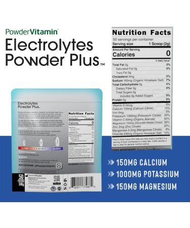 Electrolytes Powder Plus - 50 Servings Unflavored Keto Hydration Sugar Free Pink Himalayan Salt High Potassium Calcium & Magnesium - Buy Online on GoSupps.com