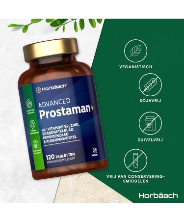 ProstaMan+ Complex 120 Vegan Tablets Complex with Vitamin B2 Zinc Pumpkin Extract and Turmeric High Strength from Horbaach - Buy Online on GoSupps.com