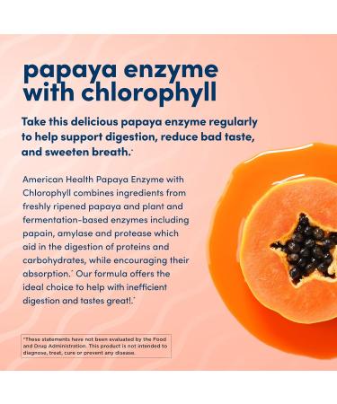 American Health Papaya Enzyme with Chlorophyll 600 Tabs - Digestive Health Support - Buy Online on GoSupps.com