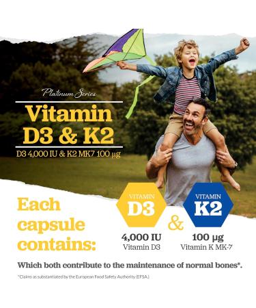 High Strength Vitamin D3 4000 IU & K2 100 g MK7-150 Capsules - 5 Month Supply - Made in UK - Buy Online on GoSupps.com