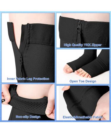 2 Pairs Open Toe Thigh High Zipper Compression Socks 15-20 mmHg for Edema Swelling - Women Men - Buy Online on GoSupps.com