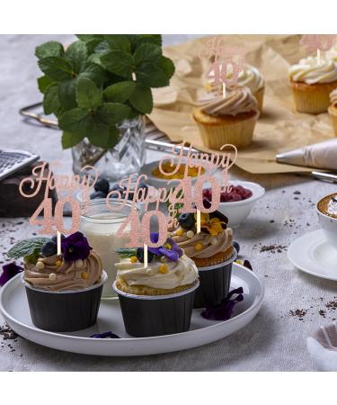 Pack of 24 40 Cupcake Toppers Glitter Happy 40th Birthday Cake Toppers Number 40 Eightteen Sweet 40 Birthday Wedding Anniversary Party Cake Decorations Accessories Rose Gold - Buy Online on GoSupps.com