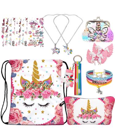 RLGPBON Unicorn Gifts for Girl Drawstring Backpack/Makeup Bag/Unicorn Pendant Necklace/Bracelet/Hair Ties (color 17)