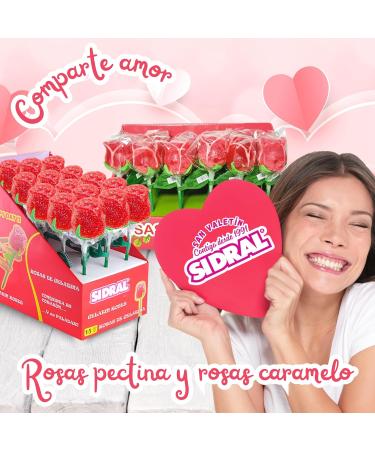 SIDRAL Pack of 12 Strawberry Bouquet Rose Lollipops (75g) - Lollipops Valentine's Day Sweets Gluten-Free Treat Kit - Valentine's Day Sweets Couple Gifts - Buy Online on GoSupps.com