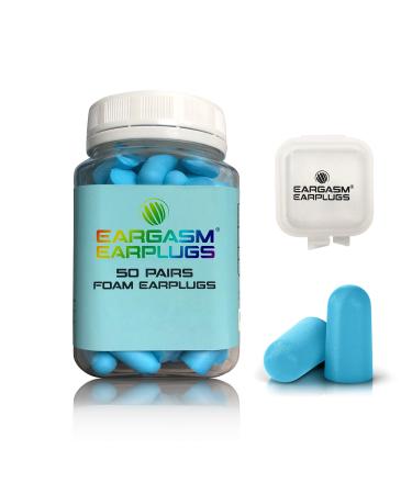 Eargasm Foam Earplugs  50 Pairs  32 dB NRR  Super Soft  Great for Sleeping  Studying  Snoring  Comes with Bonus Carrying Case 50 Pair (Pack of 1)