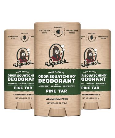 Dr. Squatch Natural Deodorant for Men 3 Pack Pine Tar Odor-Squatching Men's Deodorant Aluminum Free (2.65 oz 3 Pack)