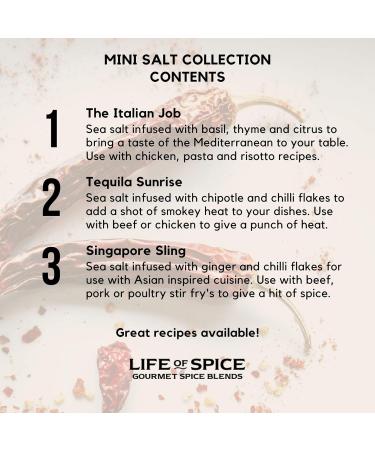 Life of Spice Mini Salt Collection | Flavoured Sea Salts | 225g | 3 Unique Salts with Recipe Cards | Finishing Salts | Brilliant for Pizza Pasta Mexican and Asian Cuisine | Great Gift - Buy Online on GoSupps.com