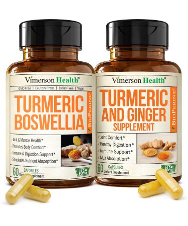 Turmeric Supplement Bundle 2-Pack Organic Turmeric Curcumin Supplement with 95% Curcuminoids + 65% Boswellia Extract Ginger Root & Black Pepper (BioPerine) High Absorption 2 x 60 Vegan Capsules