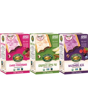 Nature's Path Organic Frosted Toaster Pastries Variety Pack Flavors (3 Boxes - 6 Count Per Box) Made with Real Fruit - Cherry Pomegranate Granny's Apple Pie Wildberry Acai
