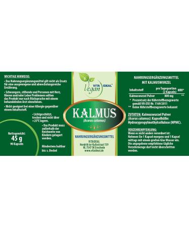 Vita Ideal Vegan Kalmus Wurzel 90 Capsules - Acorus Calamus Root Powder 800mg - Natural Additive-Free Fast International Shipping - Buy Online on GoSupps.com
