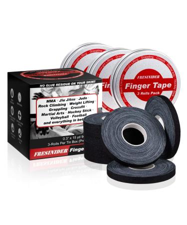 FRESINIDER Finger Tape - Strong Athletic Tape | 0.3” x 45 Feet (9 Pack) Tin Set | No Sticky Residue | for Rock Climbing, BJJ Jiu Jitsu, Grappling, Judo, MMA, Rock Climbing and Martial Arts (Black)
