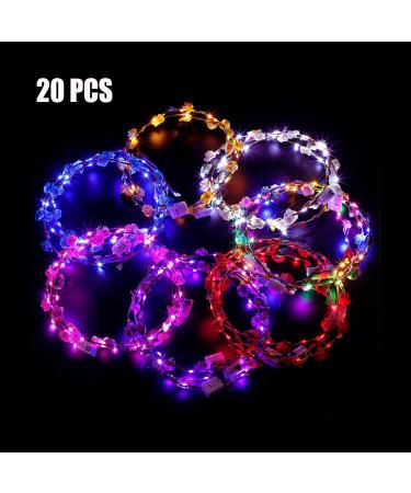 LED Flower Crown Headband - 20 Pcs Luminous Light Up Wreath for Girls, Women - Ideal for Wedding, Festival, Christmas, Halloween Party - Buy Online on GoSupps.com